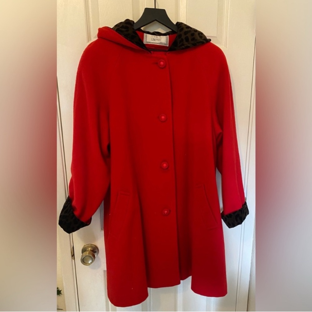 FS Limited Vintage Red Wool Trench Black Leopard Liner
